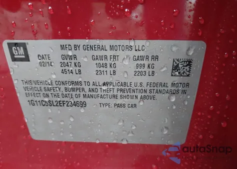 2014 Chevrolet Malibu 1Lt z USA, uszkodzony, nr VIN 1G11C5SL2EF234699